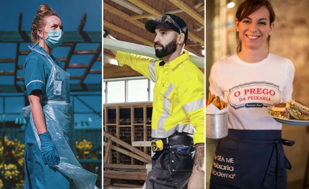 collage of people working